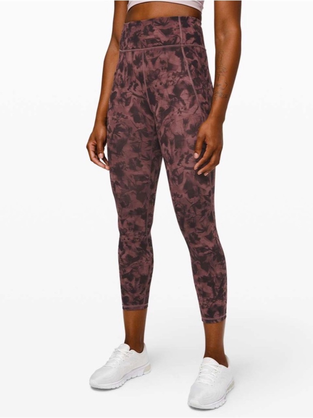 Lululemon Time To Sweat Crop *23" Mini Dusk Floral Antique Bark Black W6BABS 10